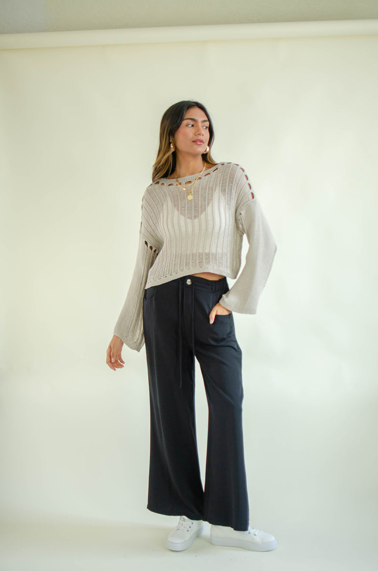 Brit Drawstring Wide Leg Pants Black
