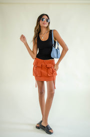 Maya Cargo Mini Skirt Rust