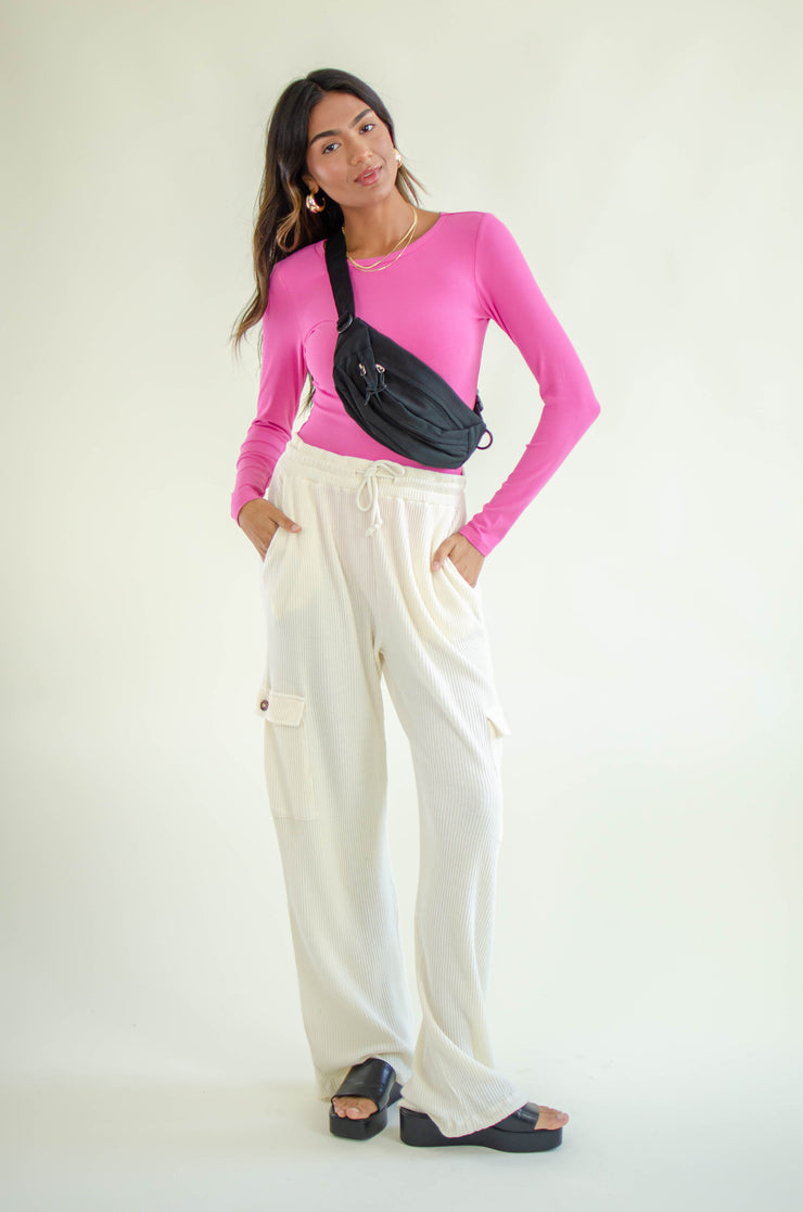 Lana Ribbed Bodysuit Hot Pink