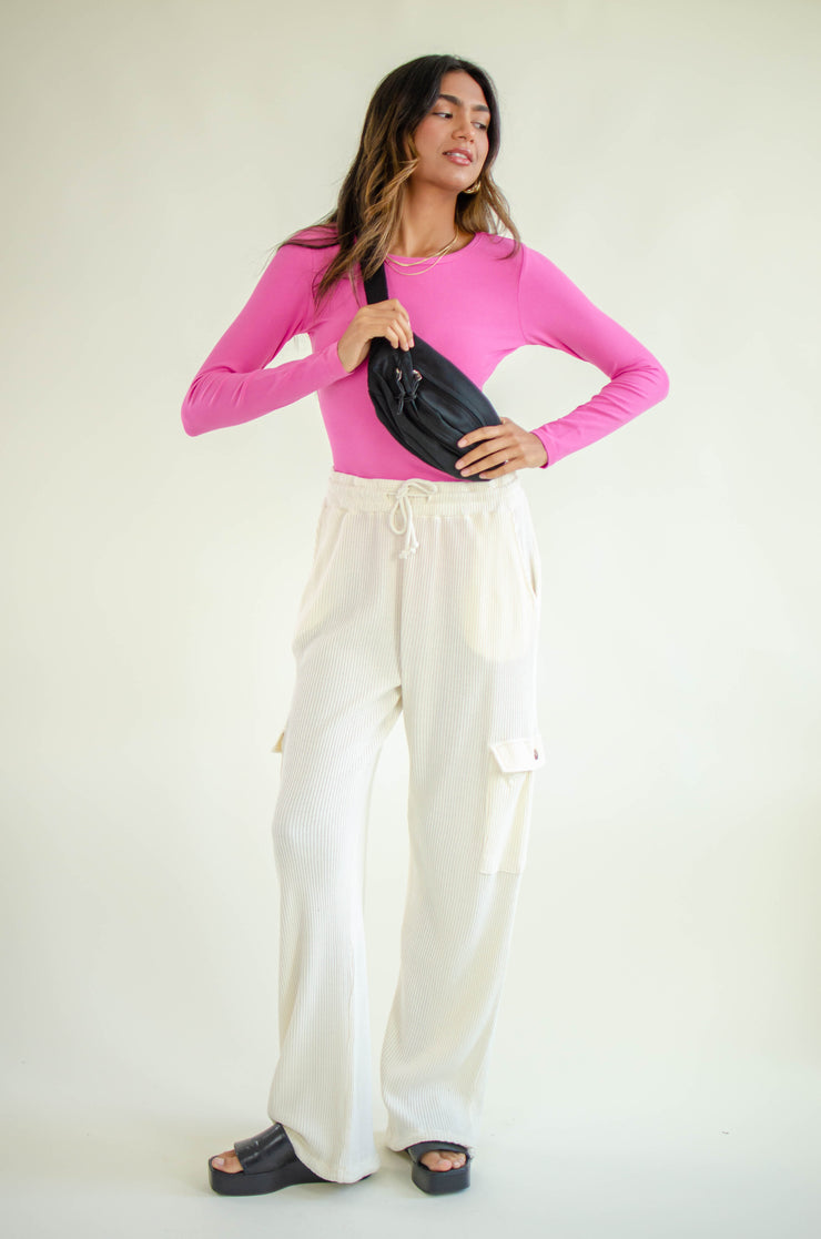 Lana Ribbed Bodysuit Hot Pink