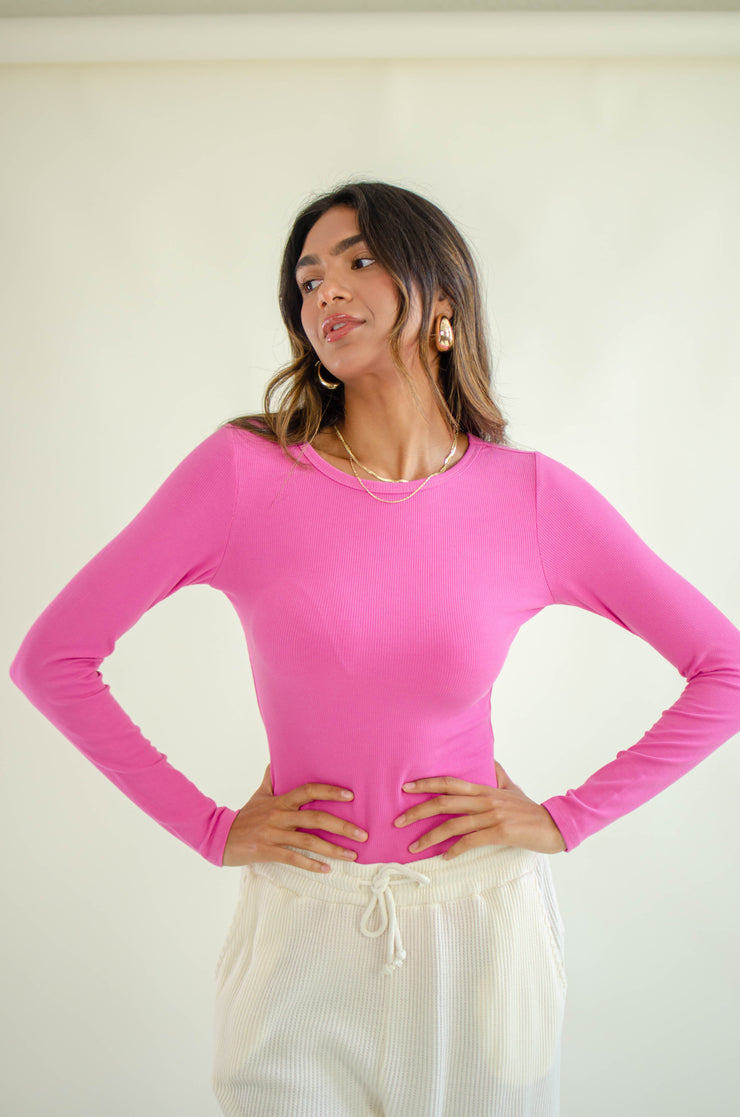 Lana Ribbed Bodysuit Hot Pink