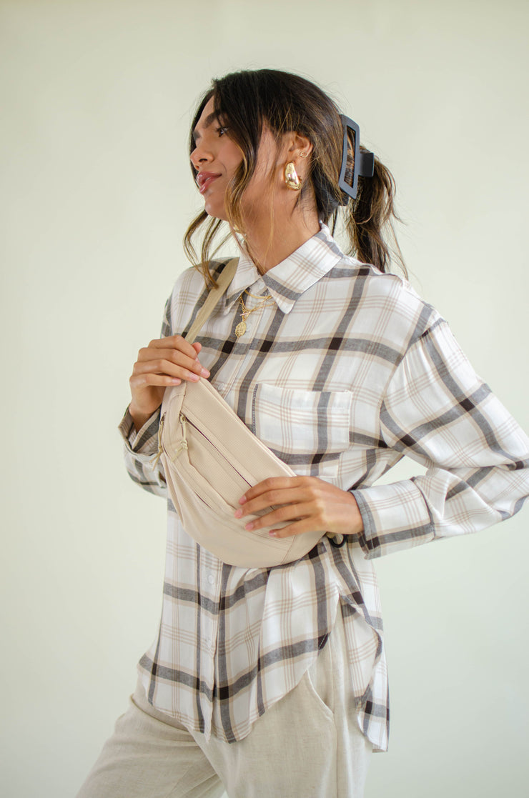 Mary Button Up Plaid Top White