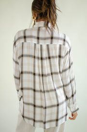 Mary Button Up Plaid Top White