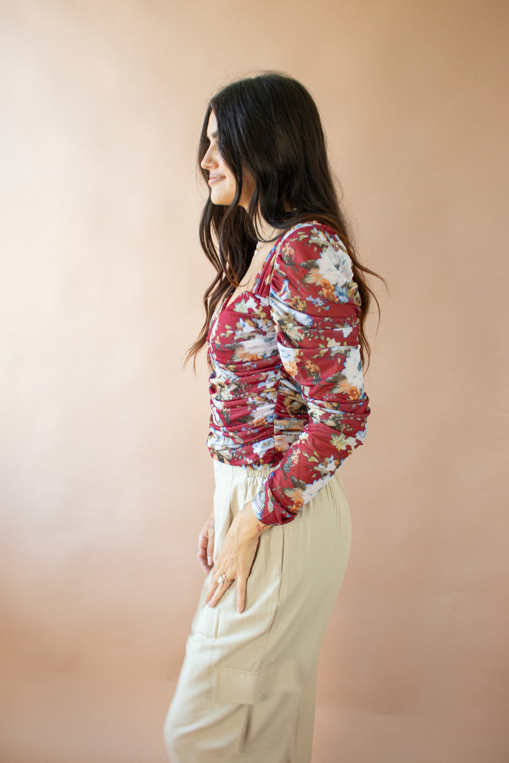 Ivy Floral Corset Top Red