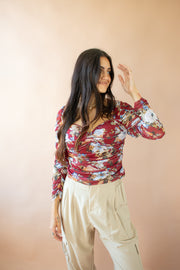 Ivy Floral Corset Top Red