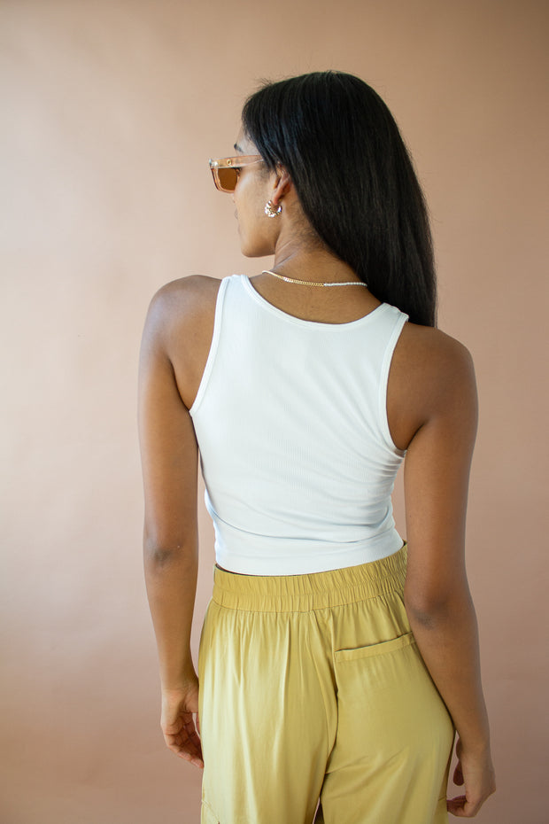 Cecily Ribbed Notch Crop Top White