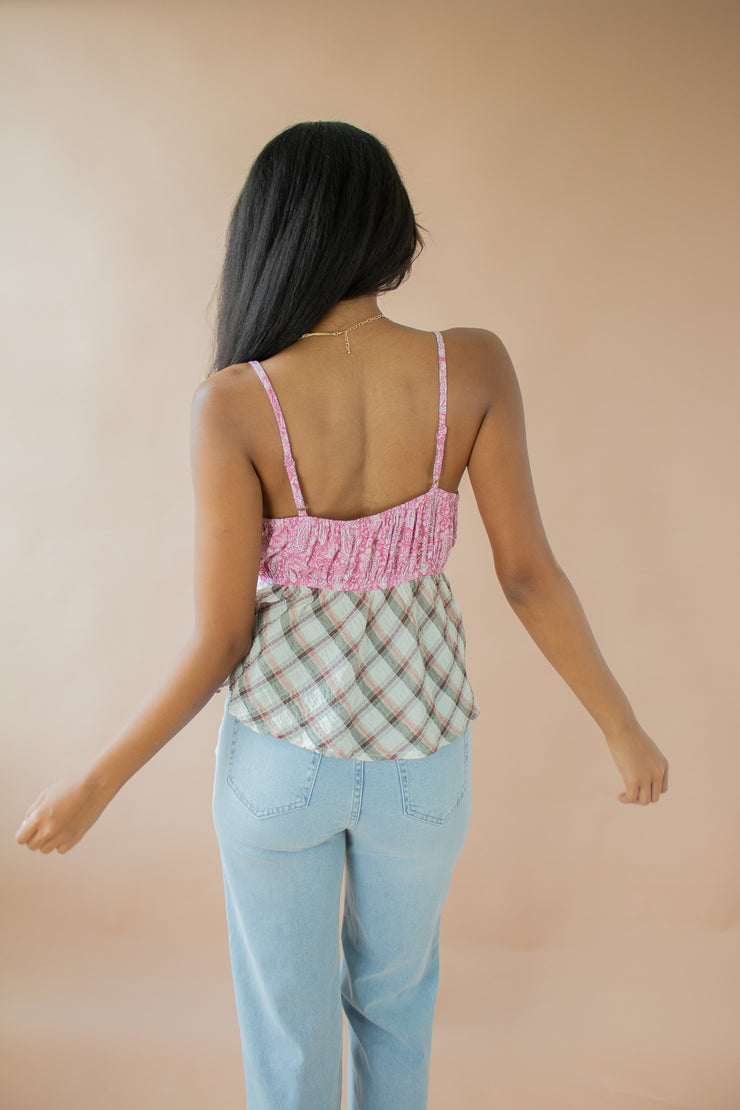 Lily Plaid Lace Tank Pink