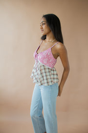 Lily Plaid Lace Tank Pink