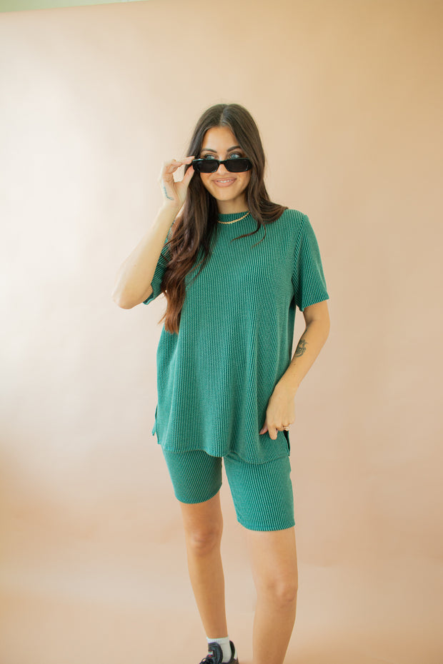 Nylah Oversized Ribbed Tee Green