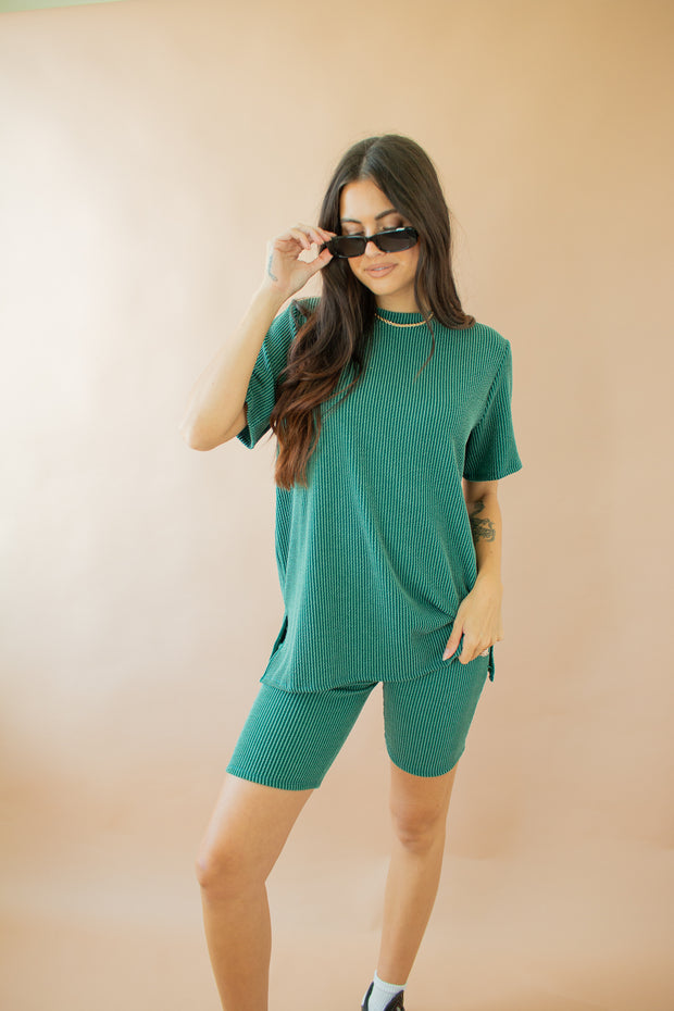 Nylah Oversized Ribbed Tee Green