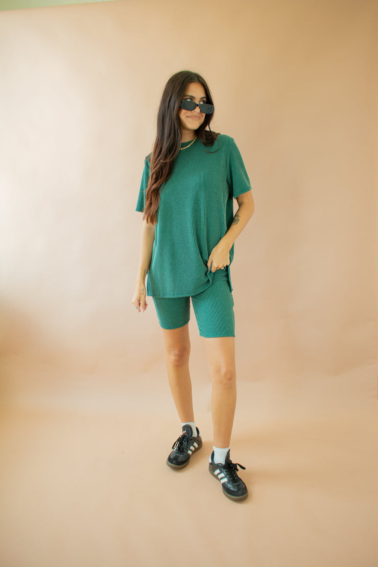 Nylah Oversized Ribbed Tee Green