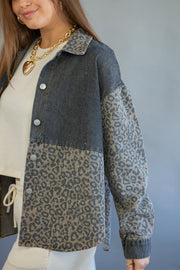 Gina Leopard Colorblock Shacket Black