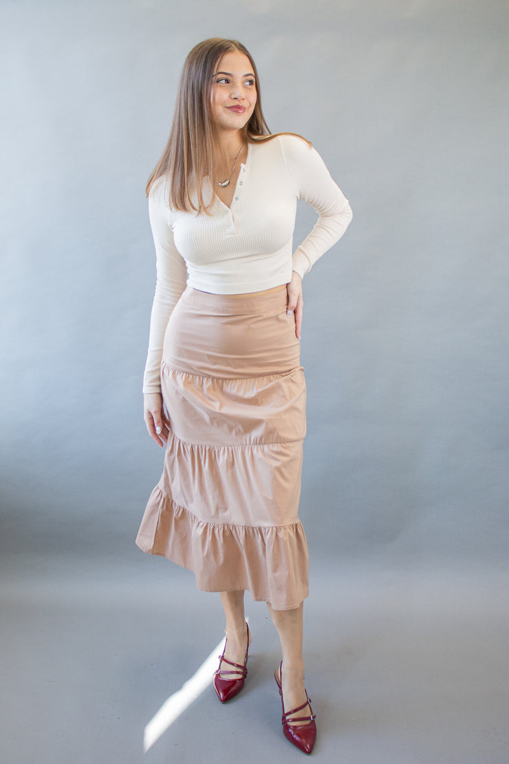 Brinley Tiered Skirt Taupe