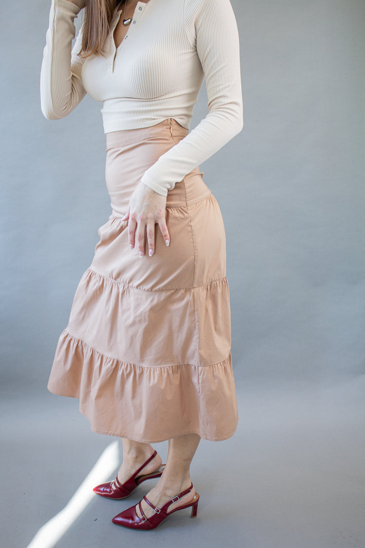 Brinley Tiered Skirt Taupe