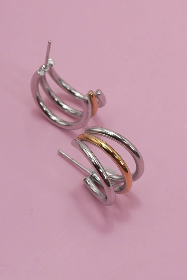 18K SS Mixed Metal Huggie