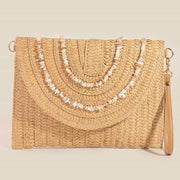 Shell Beaded Woven Envelope Clutch Purse