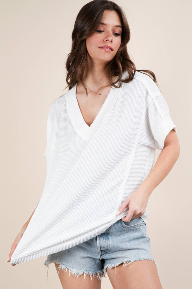 Paula Ribbed Short Sleeve Top