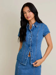 Mya Denim Button-Up Top