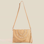 Shell Beaded Woven Envelope Clutch Purse