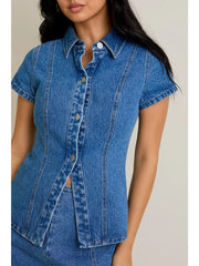 Mya Denim Button-Up Top