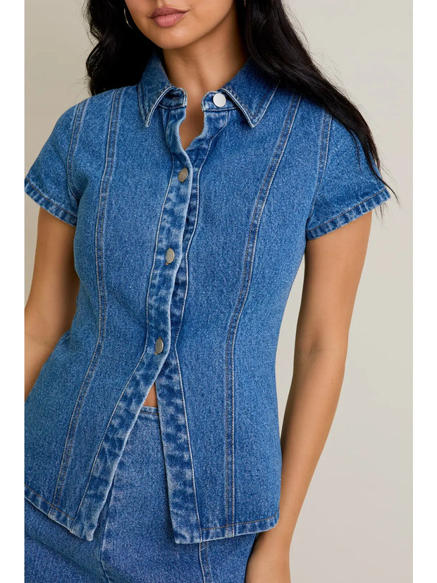 Mya Denim Button-Up Top