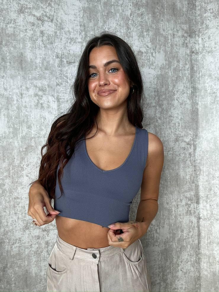 Carissa Ribbed Crop Top Charcoal