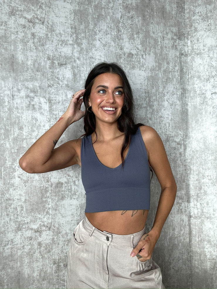 Carissa Ribbed Crop Top Charcoal