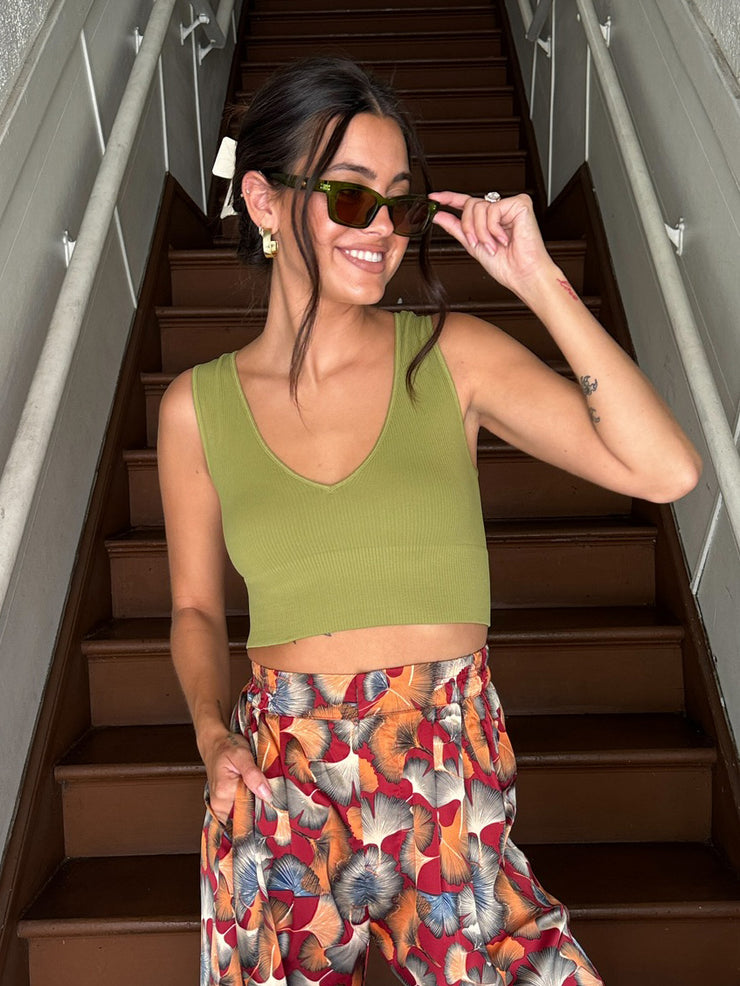 Carissa Ribbed Crop Top Moss Olive