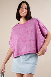 NT11429-Mineral Washed Oversized Crop Comfy Knit Top: TAUPE / S-M-L/2-2-2