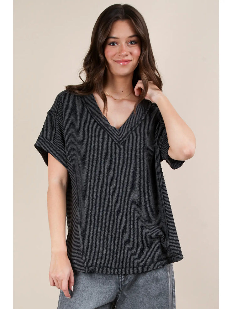 Paula Ribbed Short Sleeve Top
