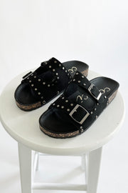 birkenstock dupe, birkenstock look a like sandal, studded birkenstock style sandals, black birkenstocks, birkenstock studded arizona, studded sandal, buckle sandal, studded and buckle sandal, women's studded birkenstock sandal