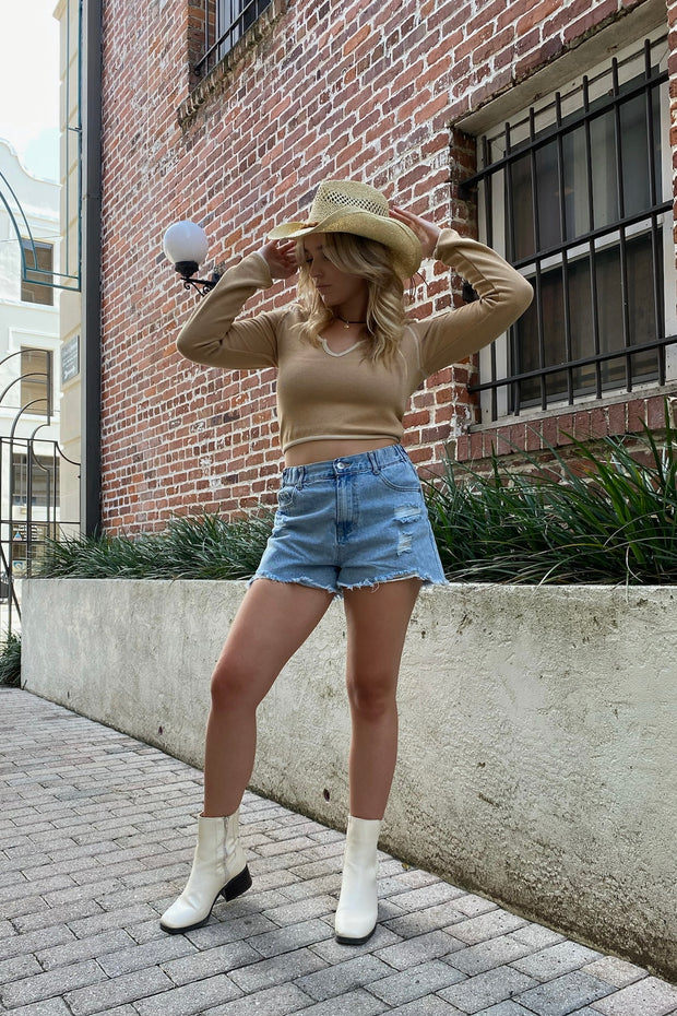 Aubriana Knit Cropped Top Taupe