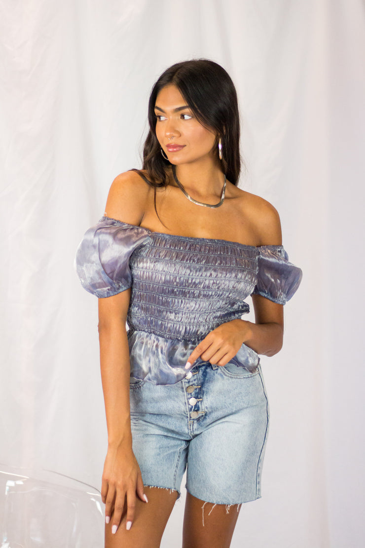 New Sheers Eve Peplum Top Silver