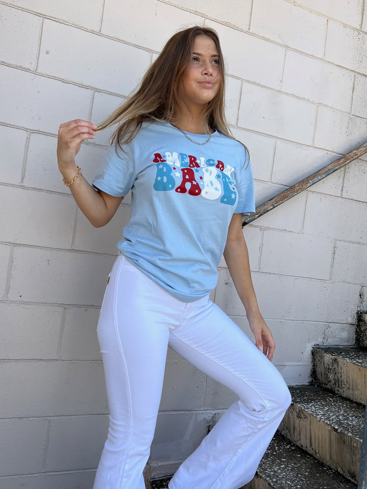 American Babe Graphic Tee Light Blue