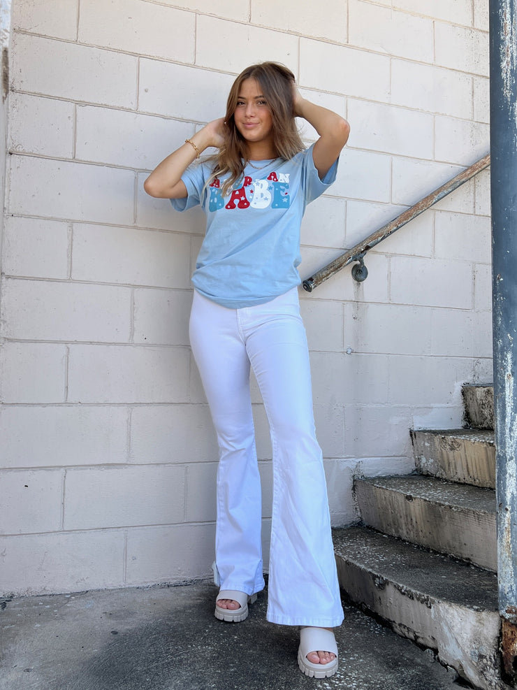 American Babe Graphic Tee Light Blue
