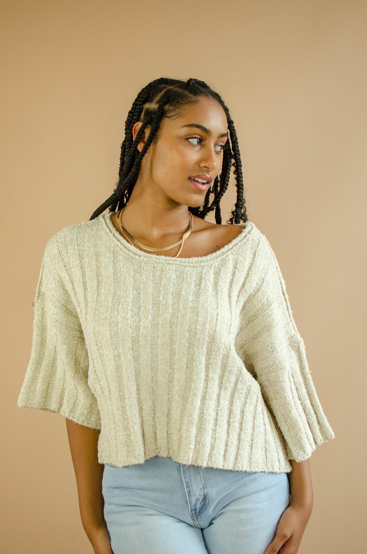 Wendy Crop Sweater Top Oatmeal
