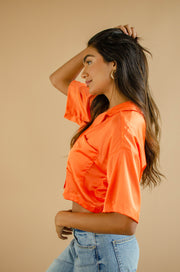 Avery Satin Crop Top Orange
