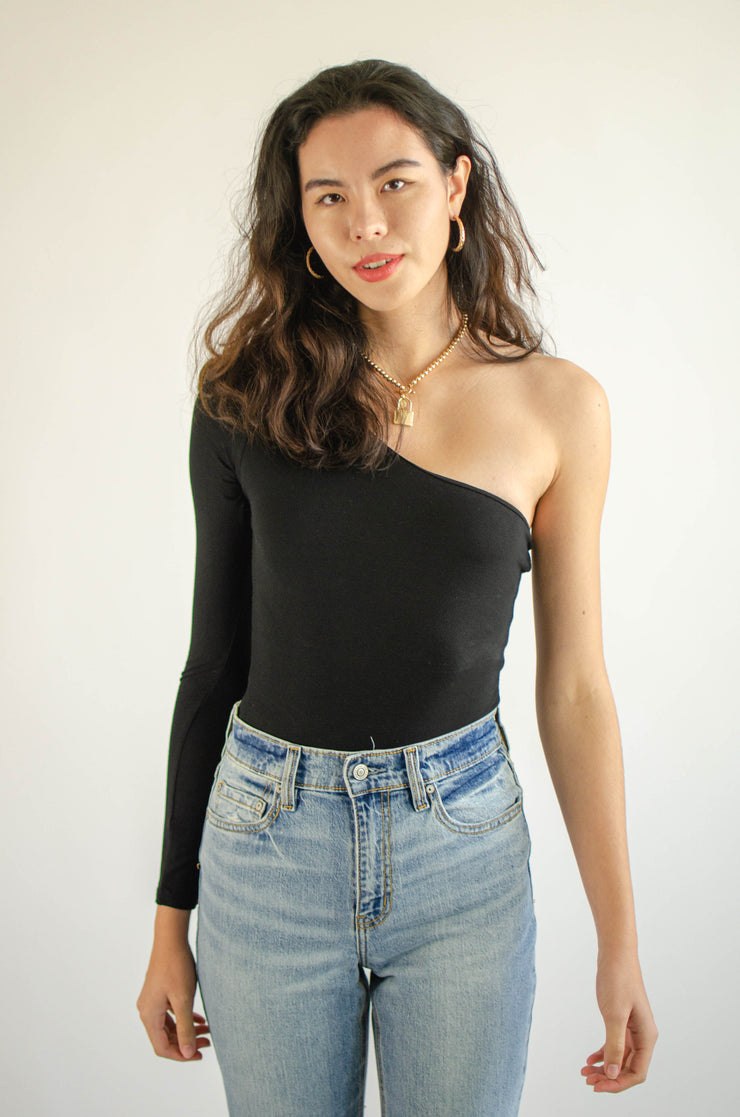 Morgan One Shoulder Bodysuit Black