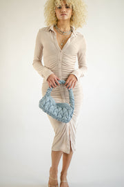 Go Beyond Ruched Midi Dress Beige