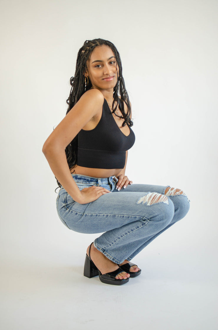 Carissa Ribbed Crop Top Black