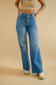 Rowe Button Wide Leg Jeans Med Wash