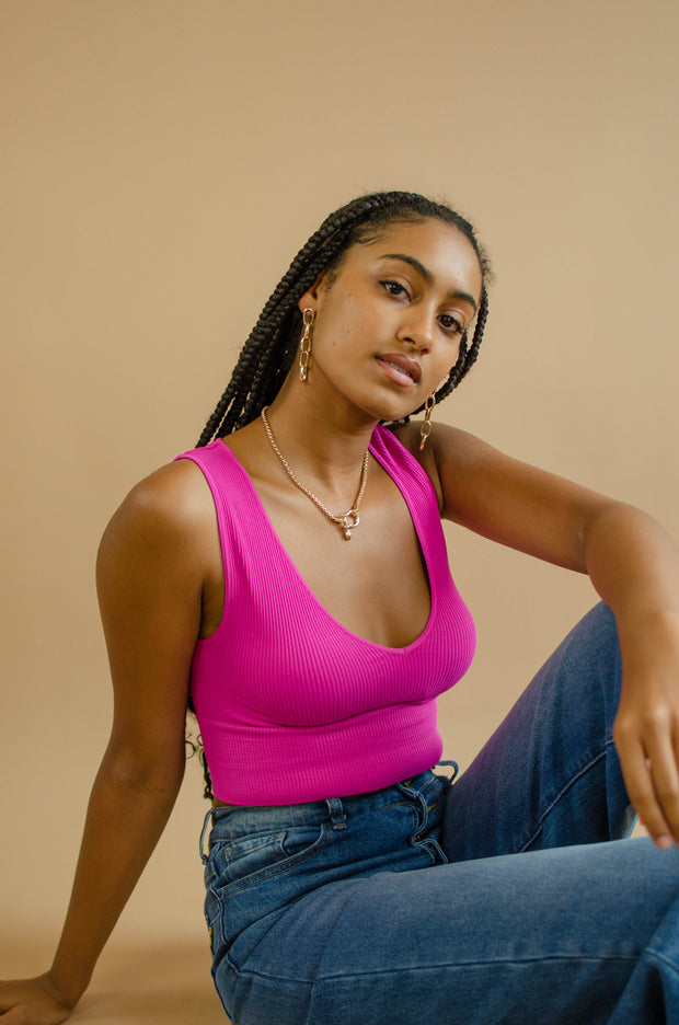 Carissa Ribbed Crop Top Hot Pink