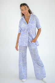 Tania Zebra Button Up Top Blue
