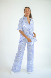 Tania Zebra Button Up Top Blue