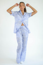 Tania Zebra Button Up Top Blue