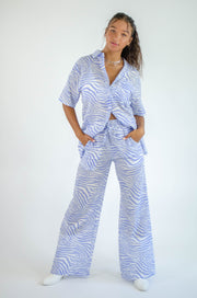 Tania Zebra Button Up Top Blue