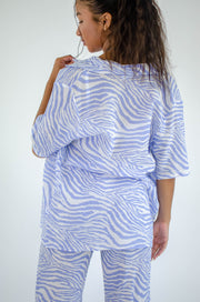 Tania Zebra Button Up Top Blue