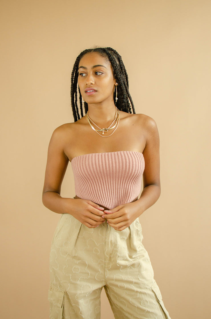 Daya Knit Lace Up Tube Top Blush