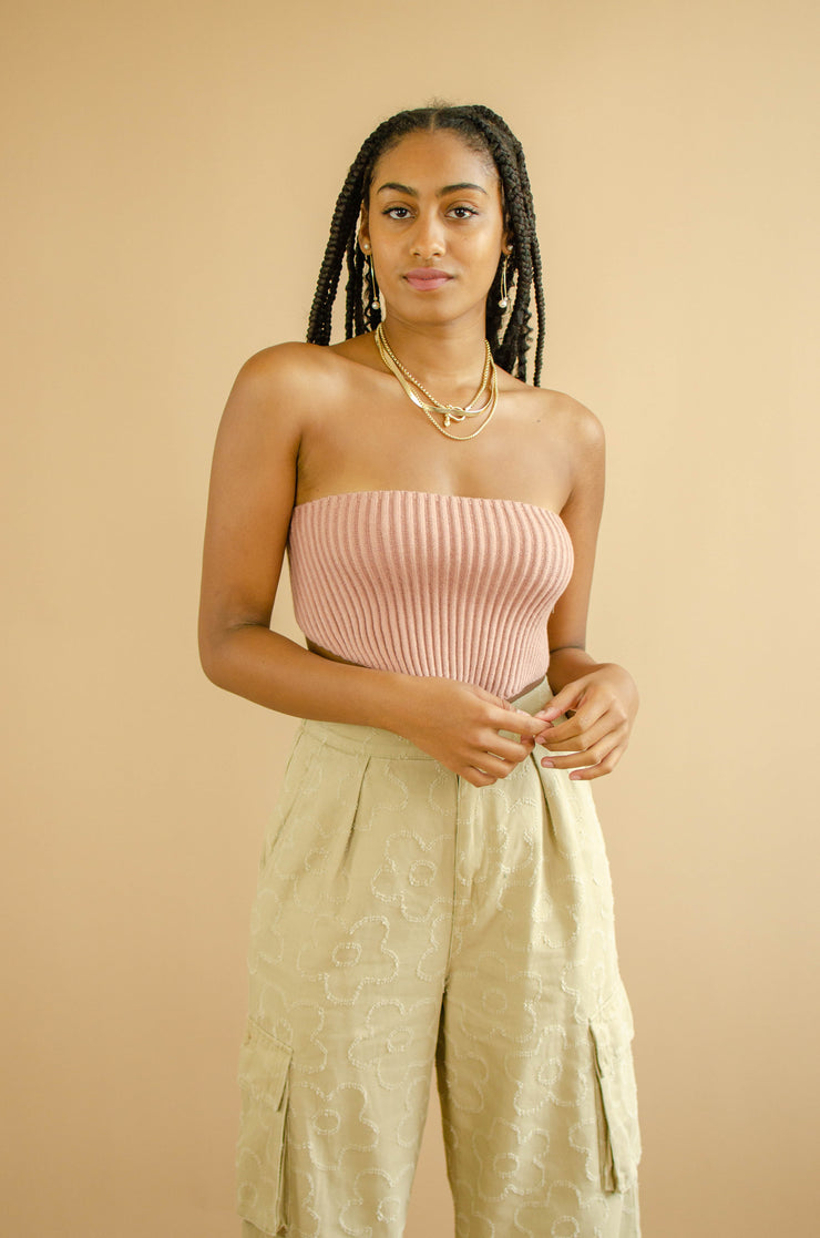 Daya Knit Lace Up Tube Top Blush