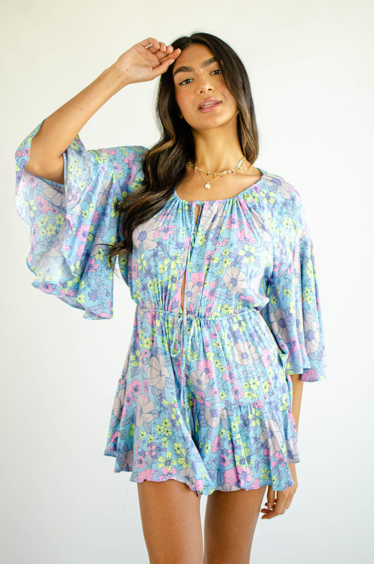 Addie Floral Romper Blue